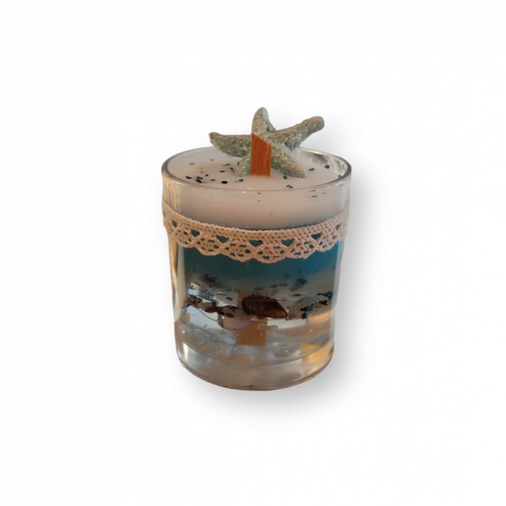 شمع لیوانی شیشه‌ای دریایی