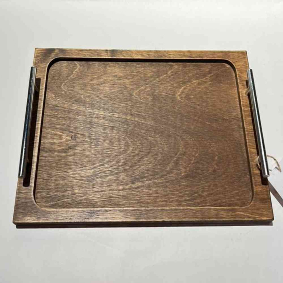 سینی مدرن چوبی دسته فلزی سایز 30*20 سانتی‌متر